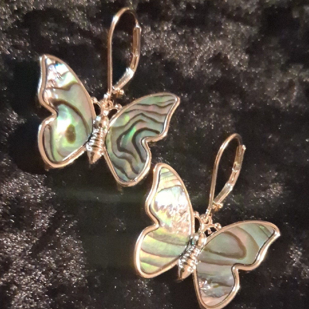 Connie Craig  CCC Green and Gold Butterfly Earrings with Delicate Inlay 925